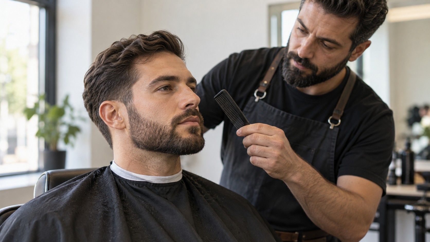 Man checking the shape of his beard in a mirror